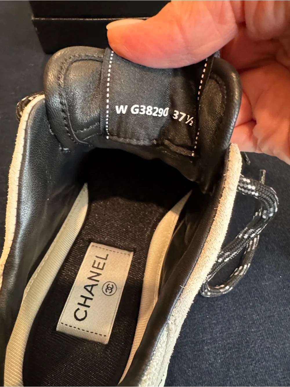 CHANEL Cream and Black Mesh & Suede Athletic Sneakers